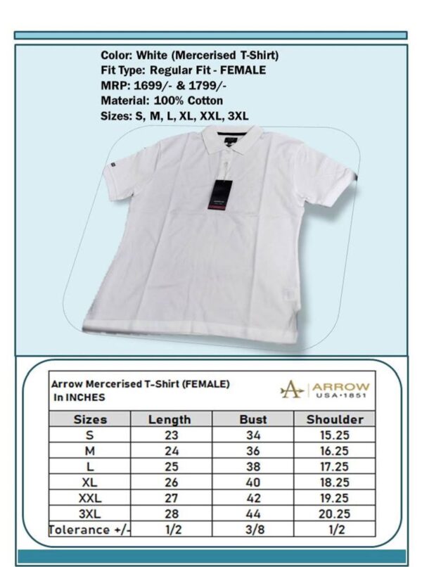 Arrow-Mercerised T-Shirt White (Female)