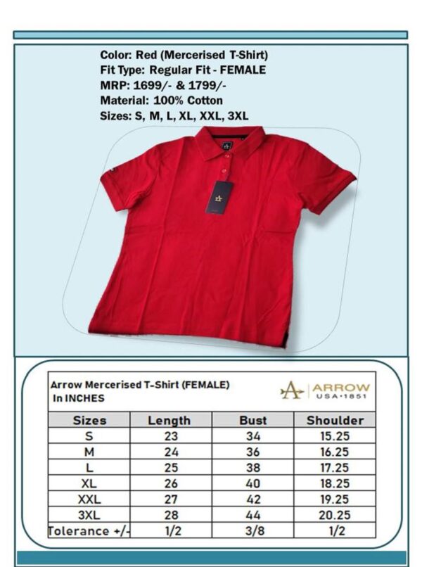 Arrow-Mercerised T-Shirt Red (Female)