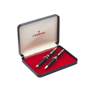 LEGEND Ambient Roller Pen with German Roller Refill (Blue ink) & Ball Pen with Signature Signature 0.7mm metal twist refill (Blue Ink) SET packed in premium gift box (set of Rich Black finish with golden appointments Roller & Ball Pen)