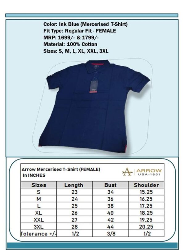 Arrow-Mercerised T-Shirt Ink Blue (Female)