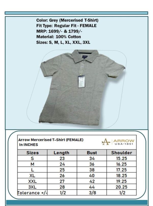 Arrow-Mercerised T-Shirt Grey (Female)