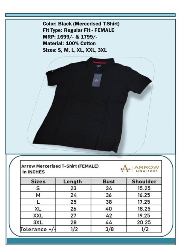 Arrow-Mercerised T-Shirt Black (Female)
