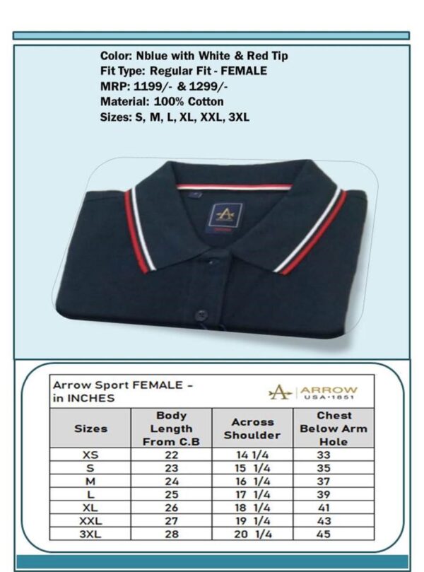 Arrow-T-Shirts with tipping (Nblue with White & Red Tip) Female