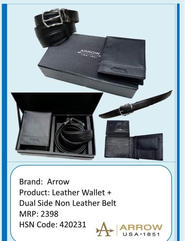Arrow-Leather Wallet + Dual Side Non Leather Belt