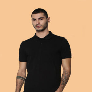 JACK & JONES - SOLID POLO NECK - T-SHIRT-BLACK COLOUR