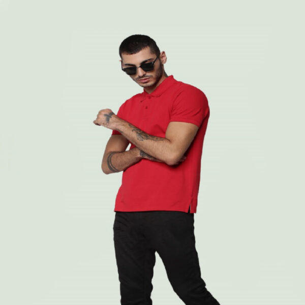 JACK & JONES - SOLID POLO NECK - T-SHIRT-RED COLOUR