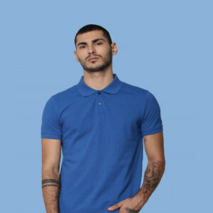 JACK & JONES - SOLID POLO NECK - T-SHIRT-BLUE COLOUR