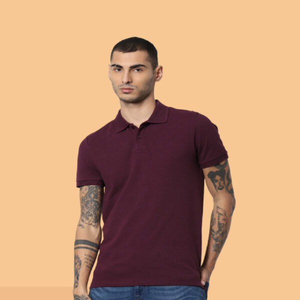 JACK & JONES JACQUARD - SOLID POLO - WINE COLOUR